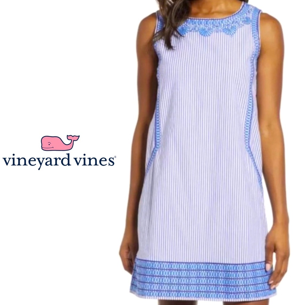 NWT Vineyard Vines Striped Embroidered Cisco Swing Dress SZ.2